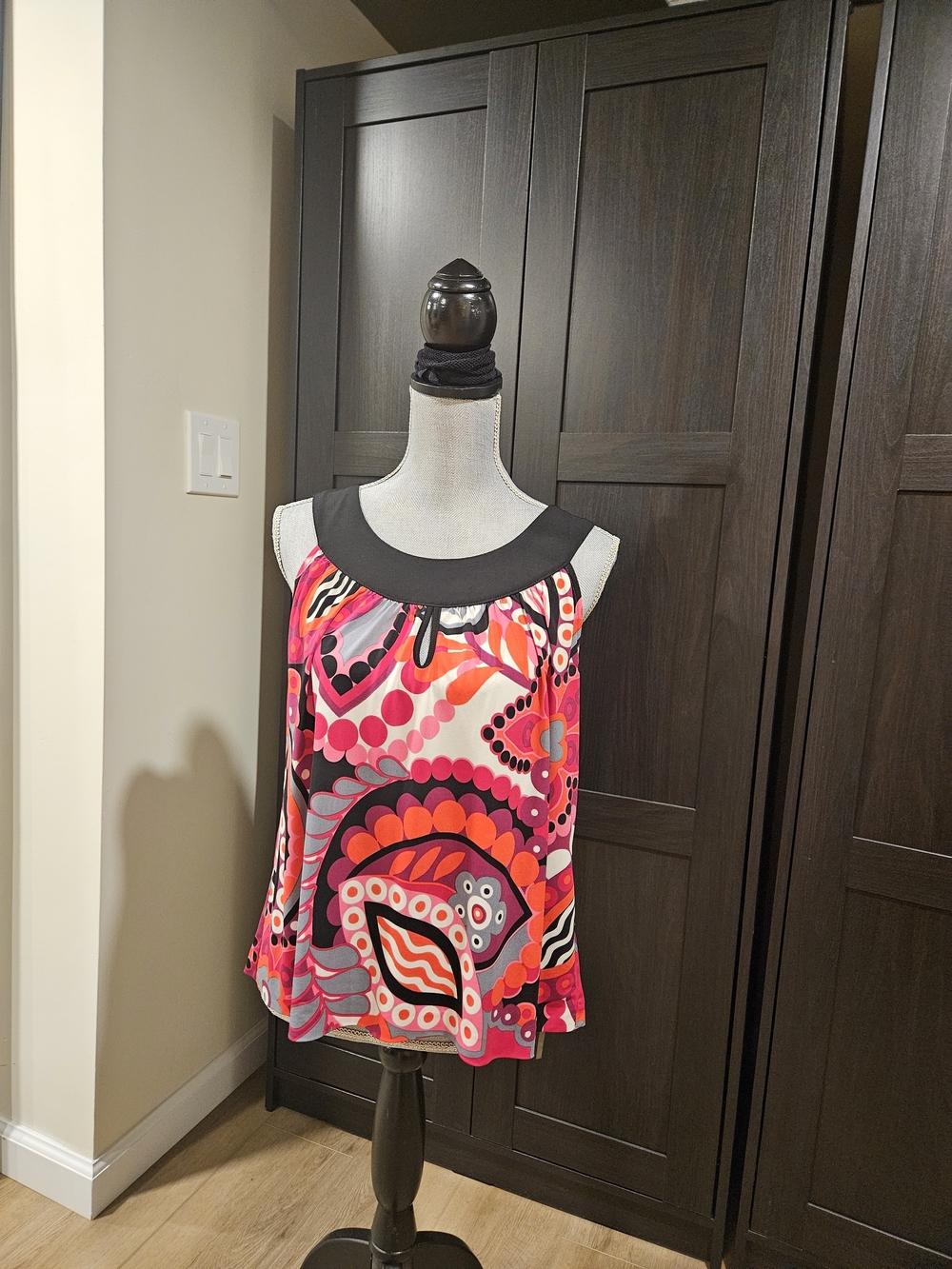 JohnPaulRichard Pink Multi-Print Sleeveless Tank with Black Neckline